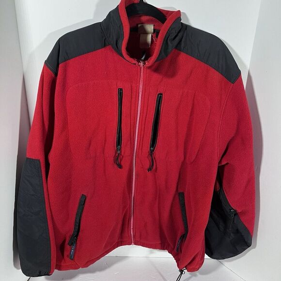 Vintge LL Bean Full Zip Fleece Jacket Red Black Men's Medium? - Picture 1 of 5